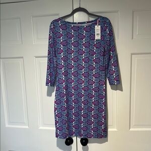 Vineyard Vines Blue and Pink Sheath Dress 3/4 Sleeve